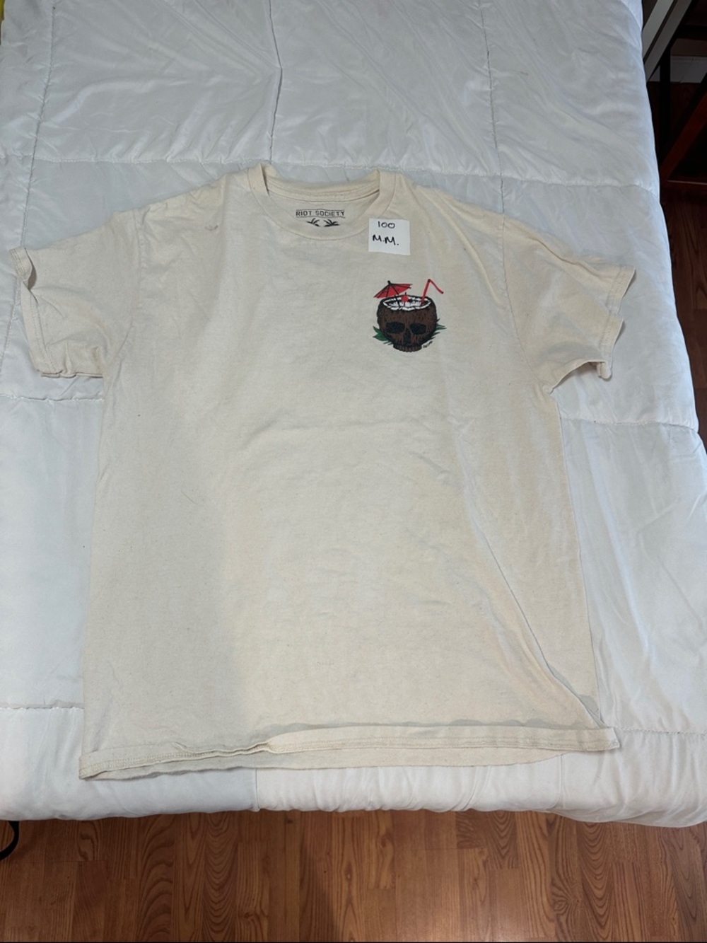 riot society Cream Short Sleeve Tee with Tropical Skull Chest Print #100
